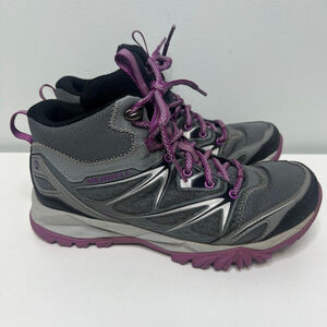 Merrell Hiking Shoes Boots High Tops Womens Size 7 Grey Purple Lace Up Outdoors